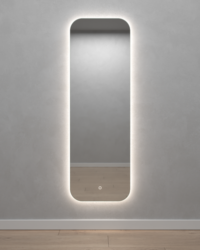 Прямоугольное зеркало 149х49 см, с нейтральной подсветкой с сенсорной кнопкой